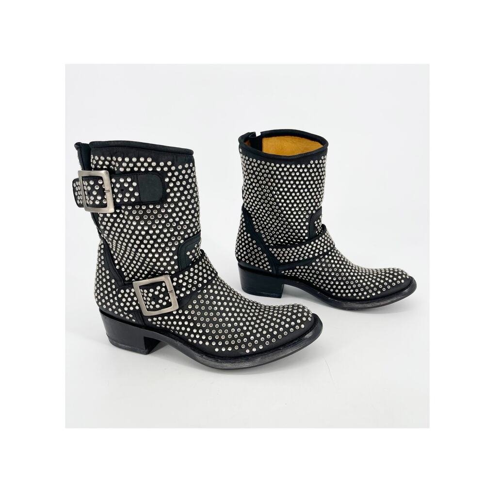 Old Gringo Women's 7 Black Studded Biker Buckle Motorcycle Western Cowgirl Boots